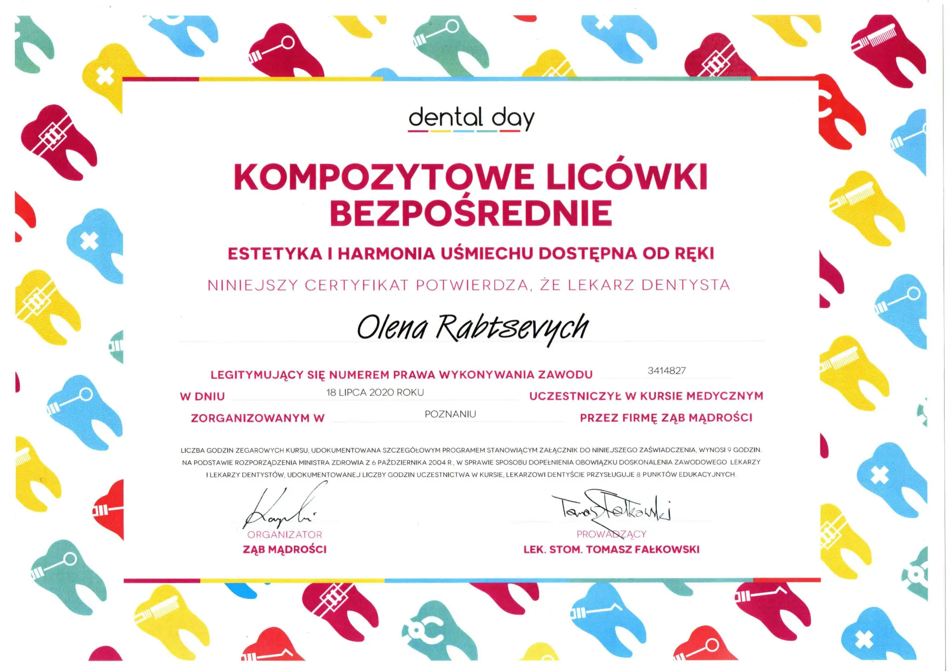 Certyfikat Dental Day — Kompozytowe licówki bezpośrednie