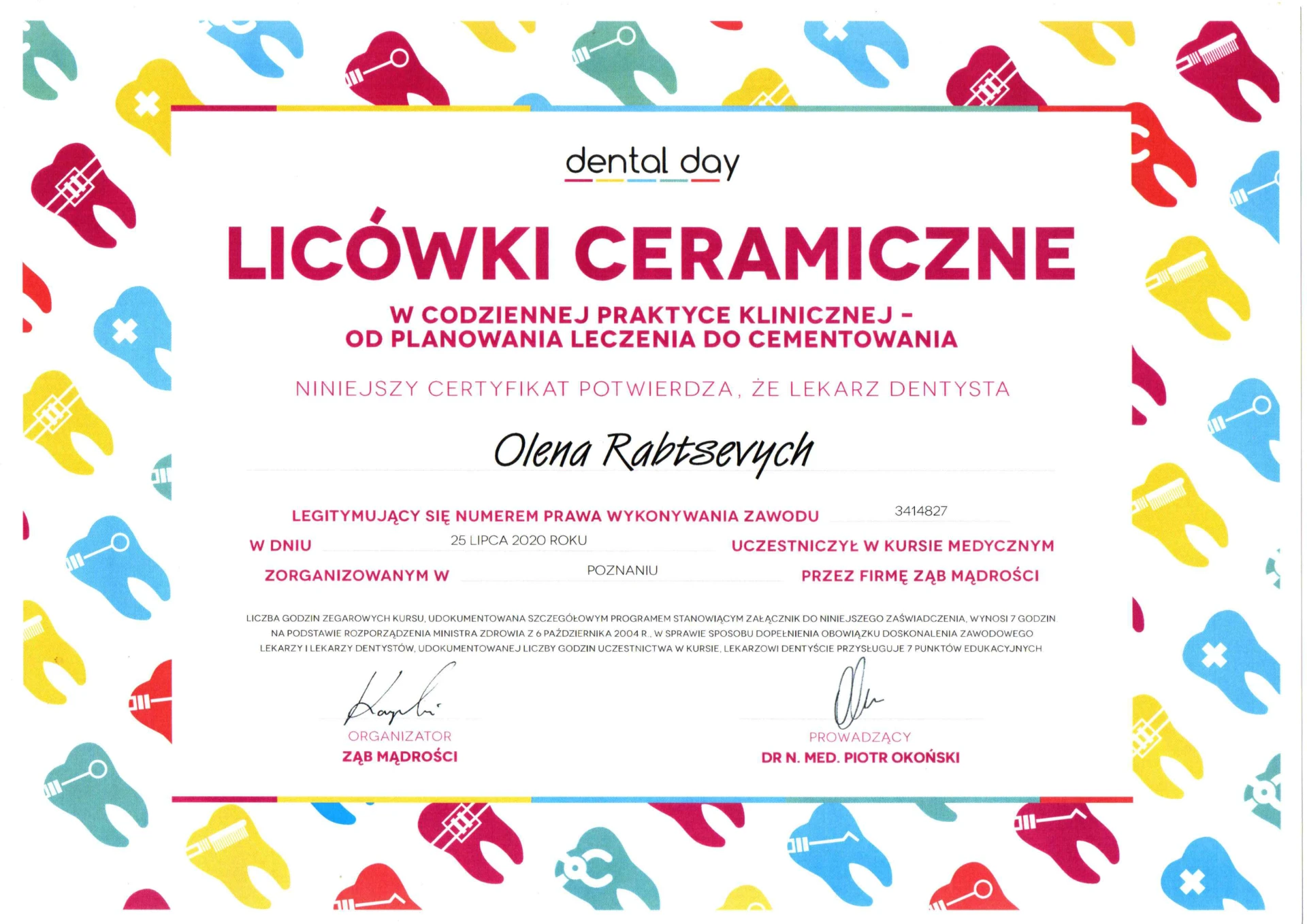 Certyfikat Dental Day — Licówki ceramiczne